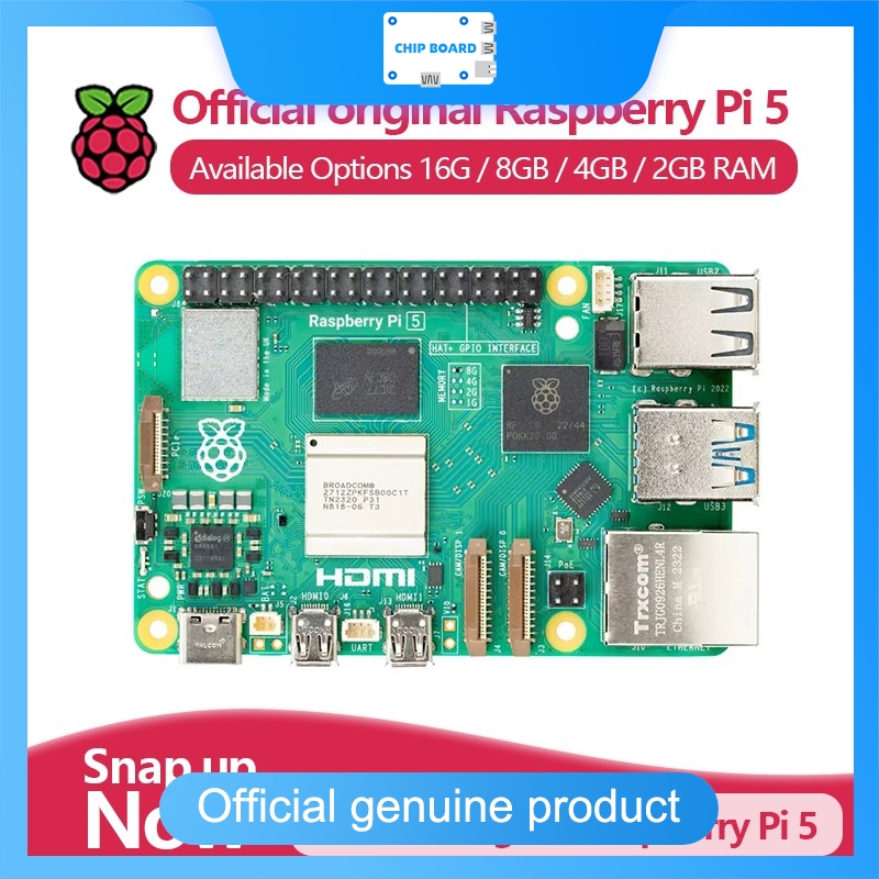 Raspberry Pi 5 8Gb - 公式Raspberry Pi 5シングルボードコンピュータ、Cortex-A76、2GB/4GB/8GB/16GB RAM、PCIe、ギガビットイーサネット、USB 3.0