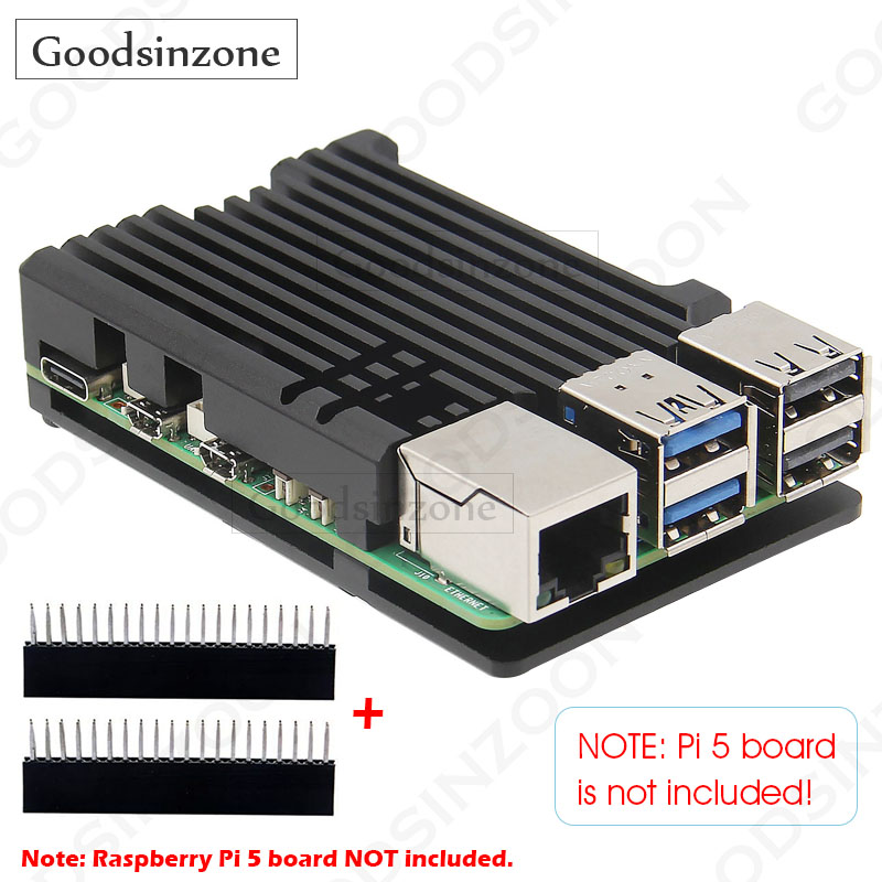 Raspberry Pi 5 8Gb - Raspberry Pi 5 アルミニウムアーマーケース - パッシブ冷却ヒートシンクシェル（サーマルテープとGPIOヘッダー付き）（Pi