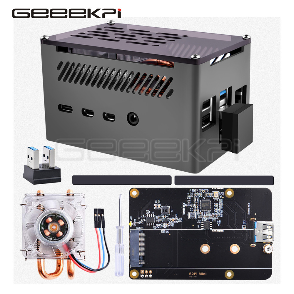 Turing Pi 2 - Geekpi-アルミニウムレンガハウジング,m.2 sata ssd miniロープロファイルタワー,冷却ファン,4モデルb