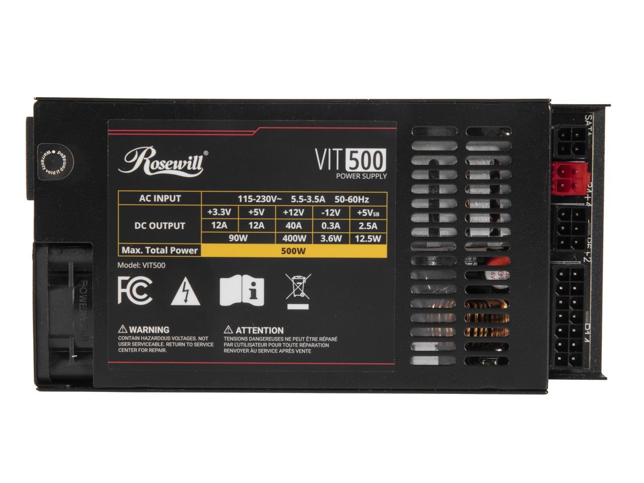 Rosewill VIT 500W、Mini ITX/Fle - Atx Power Supply 1U Flex 500W のレビューと価格